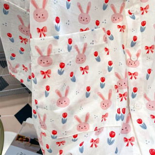 เสื้อเชิ้ตแขนยาว พิมพ์ลายกระต่าย ดอกไม้ กันแดด ฤดูร้อน สําหรับผู้หญิง S-XL