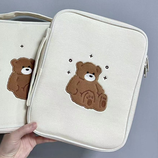 กระเป๋าใส่แล็ปท็อป แท็บเล็ต PC ปักลายสัตว์ หมี สไตล์เกาหลี สําหรับ 9.7 11 13.3 นิ้ว