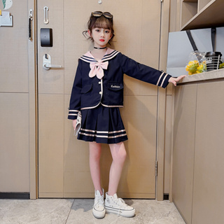 [พร้อมส่ง] เด็กหญิงอายุ 3-14 ปีชุดเด็กสไตล์วิทยาลัยชุด JK ชุดเครื่องแบบสาวชามชุดสูทเสื้อสูทเสื้อแจ็คเก็ตจีบสองชิ้น