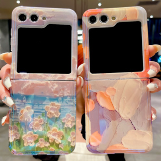 เคสโทรศัพท์มือถือแบบแข็ง กันกระแทก ลายการ์ตูนภาพวาดสีน้ํามัน รูปดอกไม้น่ารัก สําหรับ Samsung Galaxy Z Flip5 5G Z Flip5