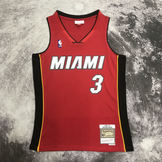 Mn เสื้อกีฬาบาสเก็ตบอล แขนกุด ลายทีม Miami Heat White No.3Wade สีแดง สไตล์วินเทจ สําหรับผู้ชาย
