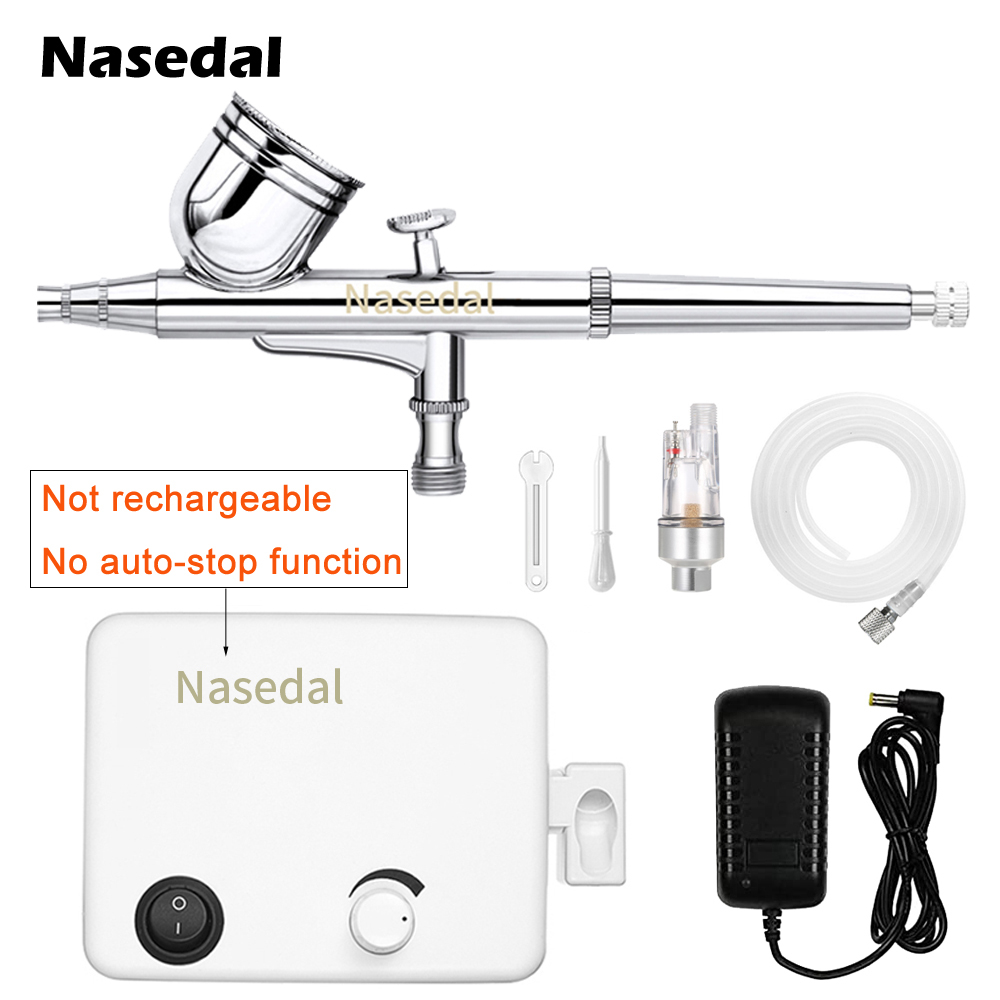 Nasedal Dual Action Airbrush Compressor Kit 0.3mm Sprayer Air Brush for