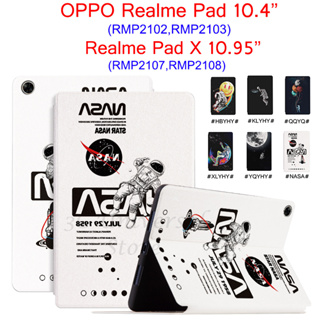 เคสโทรศัพท์มือถือ แบบฝาพับ ลายนักบินอวกาศ ท้องฟ้ากลางคืน พร้อมขาตั้ง สําหรับ OPPO Realme Pad 10.4 2022 Realme Pad X 10.95 นิ้ว Realme PadX 10.95 RMP2102 RMP2103 RMP2107 RMP2108