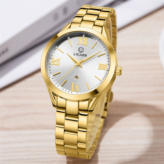 Brand LICARR นาฬิกาข้อมือ ลําลอง สายสแตนเลส เรืองแสง กันน้ํา แฟชั่นเรียบง่าย สําหรับสตรี 7303