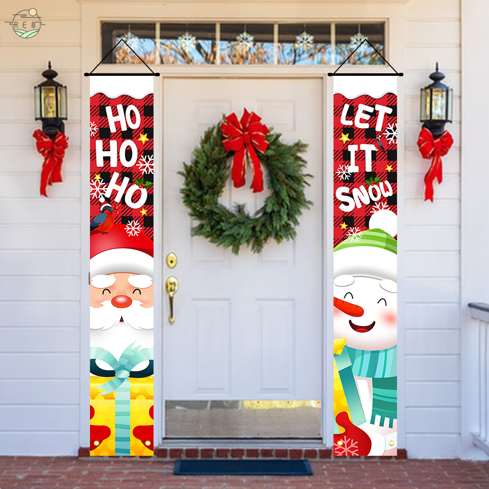 ผ้าม่านแขวนประตู-ลายซานตาคลอส-สโนว์แมน-สีแดง-สําหรับตกแต่งคริสต์มาส
