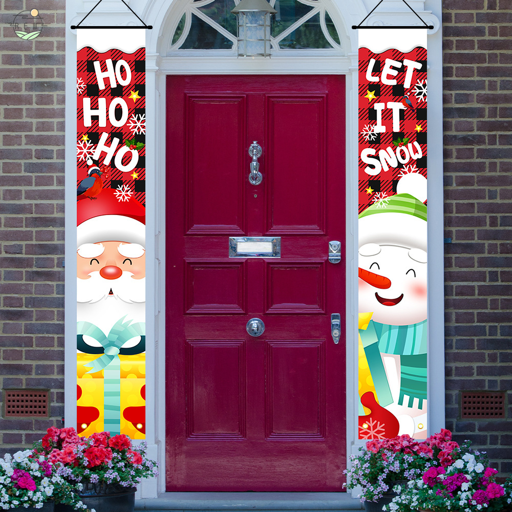 ผ้าม่านแขวนประตู-ลายซานตาคลอส-สโนว์แมน-สีแดง-สําหรับตกแต่งคริสต์มาส