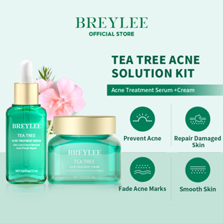 BREYLEE Tea Tree Acne Kit Acne Serum 17ml + Acne Cream 20g เซรั่มรักษาสิว ครีมแต้มสิว ซ่อมแซมผิวเสีย รักษาสิว กําจัดสิวเสี้ยน สิวหัวดํา ควบคุมความมัน ลบรอยสิว ดูแลผิว