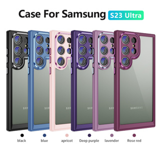 เคสโทรศัพท์มือถือ PC TPU ใส กันกระแทก กันรอยกล้อง ปุ่มโลหะ สําหรับ Samsung Galaxy S23 S21 Ultra S23 Plus