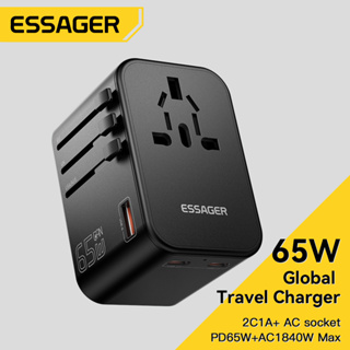 Essager ที่ชาร์จเดินทาง 65W พร้อมซ็อกเก็ต AC 1 พอร์ต USB 2 พอร์ต และพอร์ต Type-c 3 พอร์ต ใช้ได้มากกว่า 200 ประเทศ