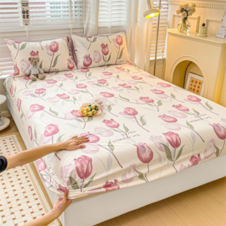 ผ้าปูที่นอน ผ้าฝ้าย ปูที่นอน bed sheet 5ฟุต 6ฟุต 100% ลายดอกไม้ กันลื่น สําหรับเตียงเดี่ยว คิงไซซ์ ควีนไซซ์