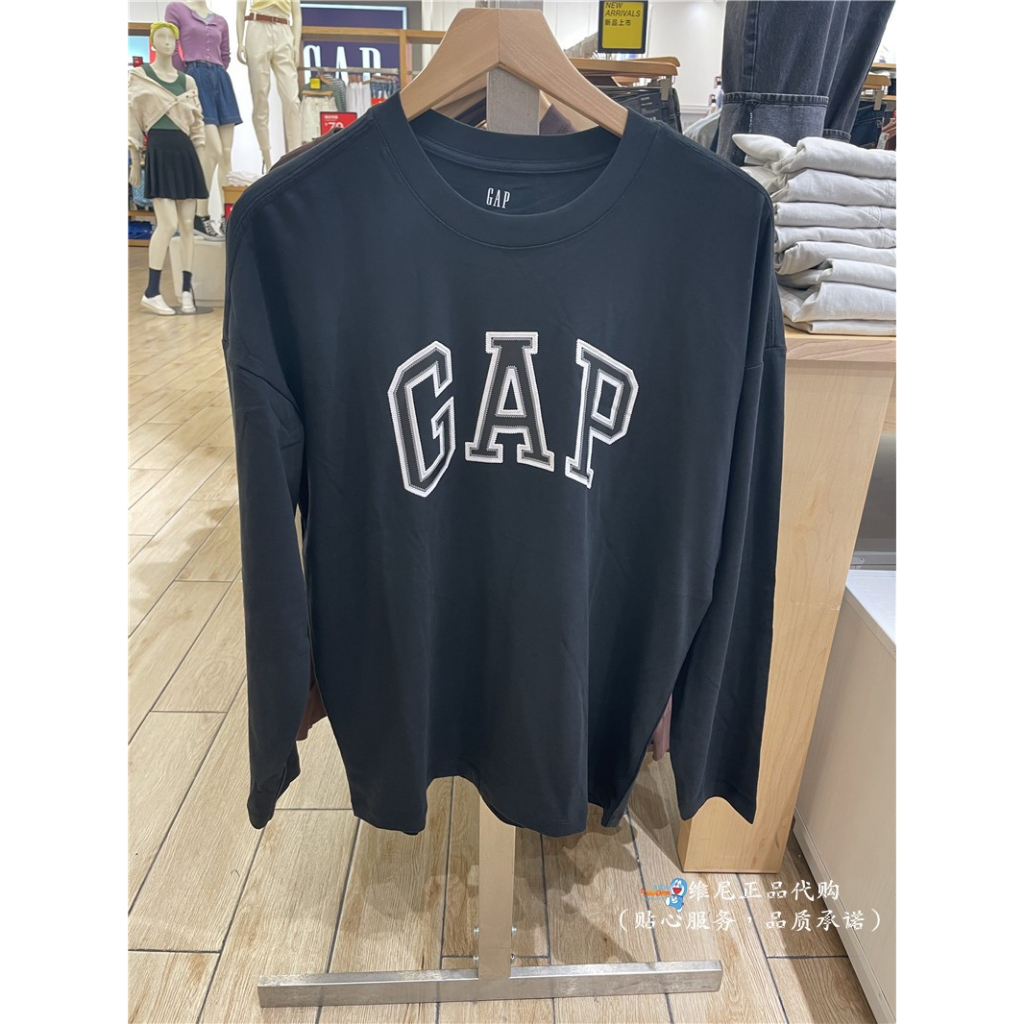 ใหม่-เสื้อยืดลําลอง-แขนยาว-ผ้าฝ้ายแท้-ทรงหลวม-ลายโลโก้-gap-สําหรับผู้ชาย-27-กก