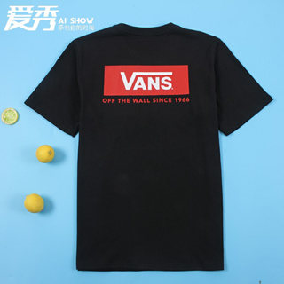 Vans ใหม่ เสื้อยืดแขนสั้น ผ้าฝ้ายแท้ สีดํา และสีขาว แฟชั่นคู่รัก สําหรับผู้ชาย และผู้หญิง เหมาะกับการเล่นกีฬา