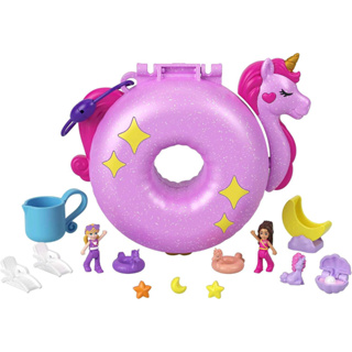 Polly Pocket Sparkle Cove Adventure Unicorn Floatie Compact Playset with 2 Micro Dolls, Color Change &amp; Water Play HKV34 Polly ชุดของเล่นตุ๊กตายูนิคอร์น Floatie Compact Playset พร้อมตุ๊กตาไมโคร 2 ตัว เปลี่ยนสีได้ และเล่นน้ํา HKV34