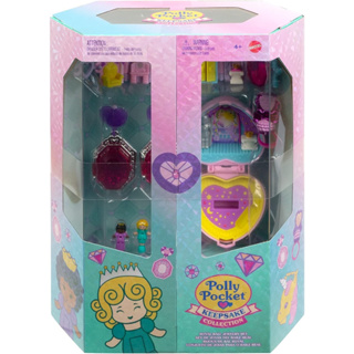 Polly Pocket Collector Compact with 2 Dolls, Keepsake Collection Royal Ball Jewelry Set, Collectible Toy with Unicorn Castle Theme HHX85 Polly ชุดของเล่นตุ๊กตายูนิคอร์น 2 ตัว เก็บสะสม เครื่องประดับ HHX85