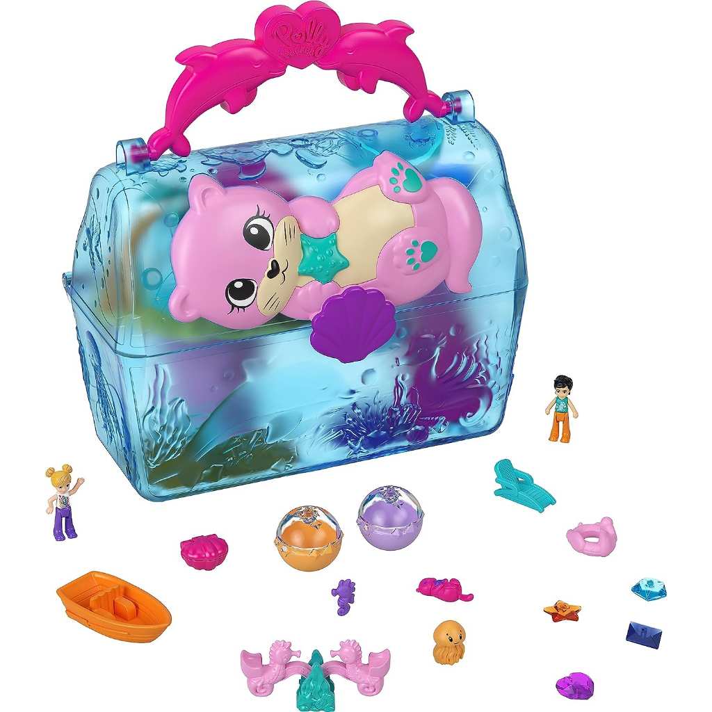 polly-pocket-sparkle-cove-adventure-playset-amp-2-micro-dolls-island-treasure-chest-carry-case-4-animals-amp-water-reveal-accessories-hkv47-polly-pocket-sparkle-cove-adventure-playset-amp-ตุ๊กตาไมโคร-