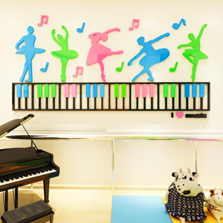 สติกเกอร์อะคริลิค ลายเปียโน เด็กผู้หญิงบัลเล่ต์ 3d มีกาวในตัว สําหรับติดตกแต่งผนังห้องนอน ห้องเรียน เต้นรํา DIY