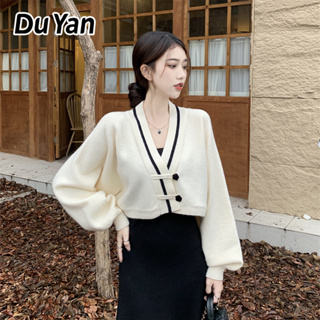 Du Yan เสื้อโค้ท คอวี ขนาดเล็ก แฟชั่นฤดูใบไม้ร่วง สําหรับผู้หญิง