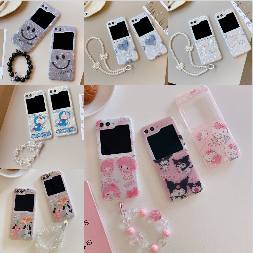 เคสป้องกันโทรศัพท์มือถือ-หน้าจอพับได้-กันกระแทก-ลายสุนัขหน้ายิ้ม-ประดับมุก-สําหรับ-samsung-galaxy-z-flip-5-zflip-4-z-flip3