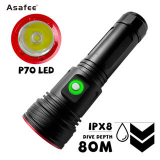 Asafee ไฟฉายดําน้ํา LED P70 2400LM แบตเตอรี่ 26650 18650 สีขาว สีเหลือง สําหรับดําน้ํา