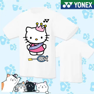 Yonex 2023 ใหม่ เสื้อแบดมินตัน ผู้ชาย ผู้หญิง แขนสั้น เสื้อวัฒนธรรมเกาหลี แห้งเร็ว เสื้อยืด "Hello Kitty" Co-Brand YONEX เสื้อวัยรุ่น เสื้อทัวร์นมาเน็ต