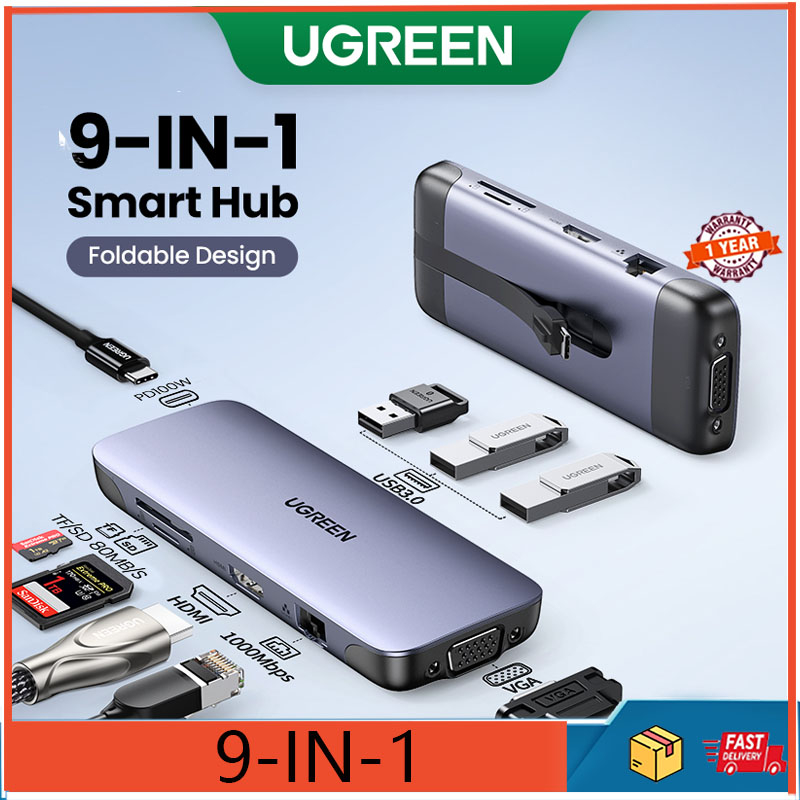 ugreen-9-in-1-อะแดปเตอร์ฮับ-usb-type-c-เป็น-usb-3-0-4k30hz-100w-แบบพกพา