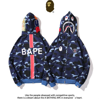 Bape เสื้อฮู้ด ผ้าฝ้าย พิมพ์ลาย มีซิป สําหรับผู้ชาย และผู้หญิง