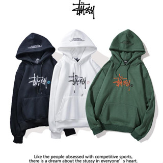 Stussy เสื้อกันหนาว มีฮู้ด ผ้าฝ้าย ปักลาย มีสไตล์ สําหรับผู้ชาย และผู้หญิง