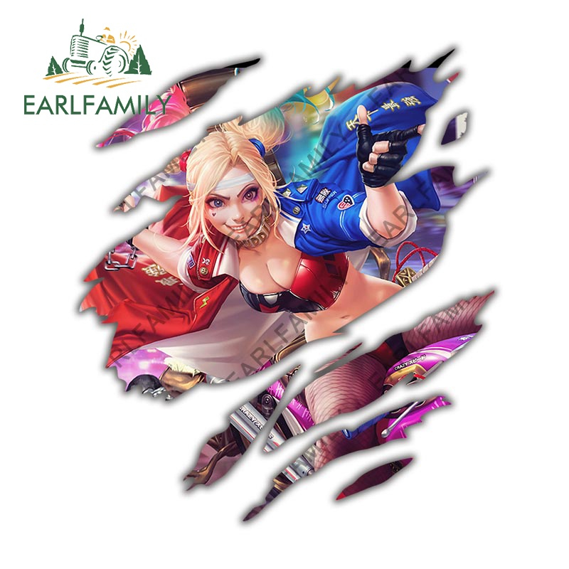 earlfamily-สติกเกอร์-ลายการ์ตูนอนิเมะ-harley-quinn-tear-ขนาด-13-ซม-x11-5-ซม-สําหรับตกแต่งรถยนต์-แล็ปท็อป-กระเป๋าเดินทาง-รถจักรยานยนต์-diy