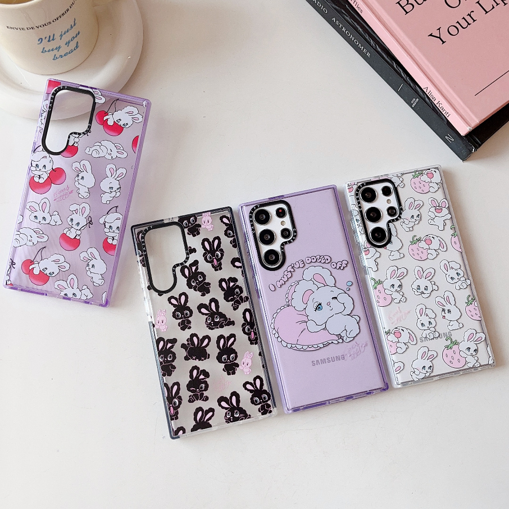 เคสโทรศัพท์มือถือแบบนิ่ม-tpu-ลายกระต่ายดํา-สตรอเบอร์รี่-สําหรับ-samsung-s23-s22-s21-s20-ultra