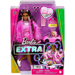 Barbie Extra Doll &amp; Accessories with Long Brunette Styled Hair in Pink 2-Piece Outfit with Sparkly Jacket &amp; Pet Puppy HHN06 ตุ๊กตาบาร์บี้ พร้อมเสื้อแจ็กเก็ต ขนยาว สีชมพู สําหรับสัตว์เลี้ยง ลูกสุนัข 2 ชิ้น HHN06