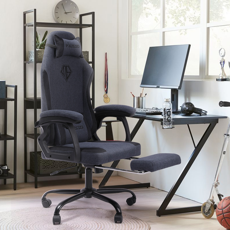 MUSSO รุ่น Navigator Series Model 2 เก้าอี้เกมมิ่งผ้า พร้อมทั้งพนักพิงศีรษะและเอว ไม่มีที่พักเท้า ราคาดีเก้าอี้สีดำ เก้าอี้สีเทา เก้าอี้พนักพิงสูง เก้าอี้เบาะ นุ่ม Gaming Chair