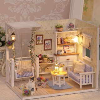 CUTEBEE ตุ๊กตา DIY House มินิบ้านพร้อมกล่องดนตรีฝุ่น Miniature House จัดส่งทันทีของเล่น DIY