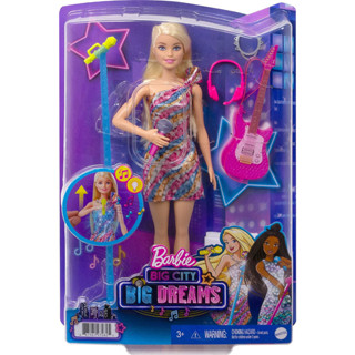 Barbie Big City Big Dreams Singing Malibu Roberts Doll 11.5-in Blonde with Music, Light-Up Feature, Microphone &amp; Accessories GYJ23 ตุ๊กตาบาร์บี้ Big City Big Dreams Singing Malibu Roberts 11.5 นิ้ว สีบลอนด์ พร้อมเสียงเพลง และไมโครโฟน อุปกรณ์เสริม GYJ23