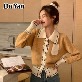 Du Yan เสื้อแจ็กเก็ตกันหนาว ผ้าถัก แฟชั่นฤดูใบไม้ผลิ และฤดูใบไม้ร่วง สไตล์เกาหลี สําหรับผู้หญิง