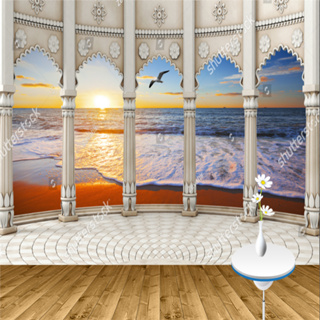 วอลล์เปเปอร์ 3 มิติ ลายท้องฟ้าทะเล น้ําตก วอลล์เปเปอร์สําหรับห้องรับประทานอาหาร ห้องนั่งเล่น ทางเดิน พื้นหลังวอลล์เปเปอร์