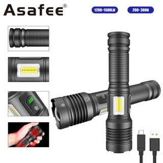 Asafee XHP70 ไฟฉาย LED สว่างมาก พร้อมไฟด้านข้าง C0B แหล่งกําเนิดแสงคู่ พร้อมเอาท์พุต 18650 แบตเตอรี่ 26650