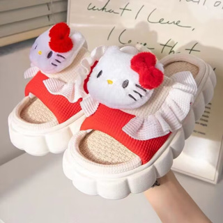 รองเท้าแตะ ผ้าลินิน พื้นหนา กันลื่น ลายการ์ตูน Sanrio Kuromi น่ารัก เหมาะกับใส่ในบ้าน สี่ฤดู สําหรับผู้หญิง 2023