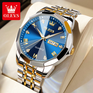 OLEVS นาฬิกาผู้ชาย กันน้ำ 100% แท้ ธุรกิจ กีฬา รับประกัน พร้อมกล่อง ดูเวลา ดูวันที่ เรืองแสง สายสเตนเลส รับประกัน 3 ปี สีฟ้า สีขาว 9931