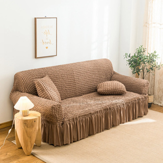 ผ้าคลุมโซฟา sofa cover พร้อมกระโปรง ยืดหยุ่น รูปตัว L สีพื้น สําหรับเฟอร์นิเจอร์ 1 2 3 4 ที่นั่ง