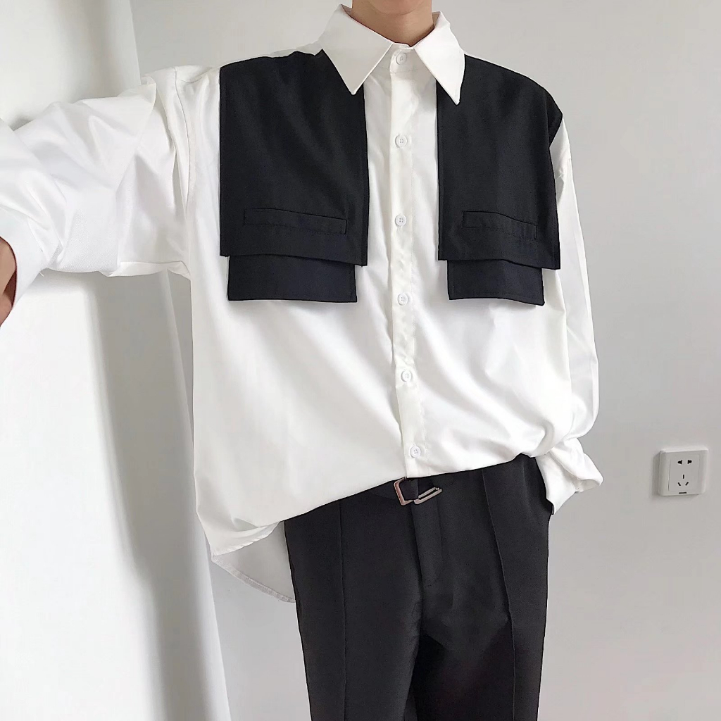 เสื้อเชิ้ต-ระดับไฮเอนด์-สีคอนทราสต์-แฟชั่นฤดูร้อน-สองชิ้น