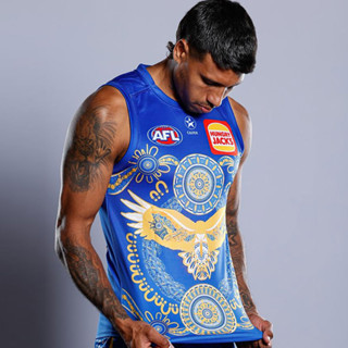 2023 เสื้อกีฬารักบี้ แขนสั้น ลายทีม West Coast Eagles Guernsey สําหรับผู้ชาย ไซซ์ Rugby Vest Jersey Size S-3XL