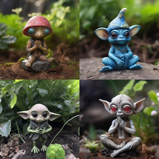 Alien Elf Garden ฮาโลวีนเครื่องประดับตกแต่งงานฝีมือเรซิ่นบ้านสวนสวนกลางแจ้งแฟนตาซีรูปปั้นคนต่างด้าว