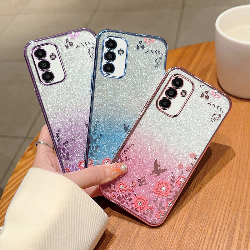 เคสโทรศัพท์มือถือ-tpu-นิ่ม-ลายดอกไม้-ผีเสื้อ-ประดับกลิตเตอร์-สําหรับ-samsung-galaxy-a14-a34-a7-2018-a71-a51a50-a70-a11