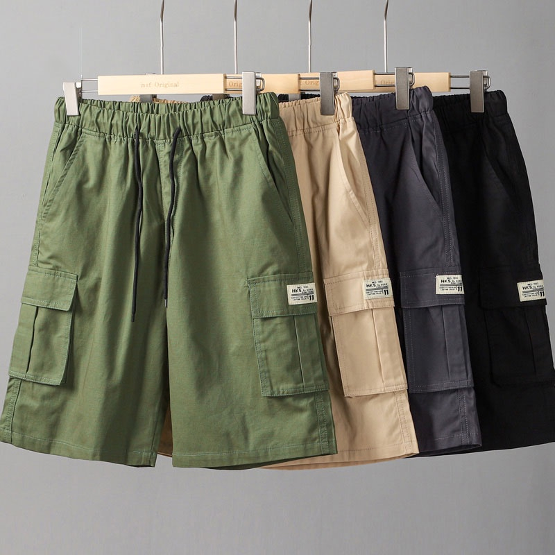 Men Cargo Short Pants Casual Khaki Shorts Korean Half Pants with Back