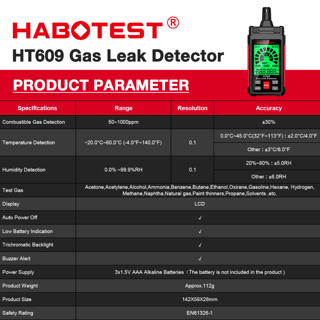 habotest-ht609-เครื่องตรวจจับการรั่วไหลของแก๊ส-แก๊สธรรมชาติ-ติดไฟได้