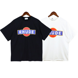 Rhude เสื้อยืดแขนสั้น ผ้าฝ้าย พิมพ์ลาย ทรงหลวม แฟชั่นสําหรับผู้ชาย และผู้หญิง