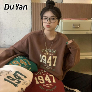 Du Yan เสื้อกันหนาวลําลอง แบบสวม พิมพ์ลายตัวอักษร ทรงหลวม ขนาดใหญ่ แฟชั่นสไตล์เกาหลี สําหรับผู้หญิง