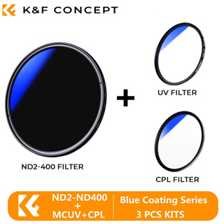 K&amp;f 3 in 1 ชุดฟิลเตอร์เลนส์กล้อง ND2-ND400 MCUV CPL เคลือบสีฟ้า 28 สําหรับเลนส์กล้อง 37 มม.-82 มม. 49 52 67 72 77 82 มม.