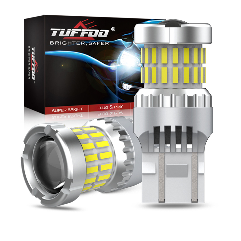 Tuffoo 2PCS 7443 7440 T20 W21W หลอดไฟ LED สําหรับรถย้อนกลับสัญญาณไฟ – 6000K สีขาว DC12V