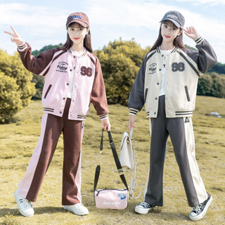 [พร้อมส่ง]ชุดสูทเบสบอลเด็กผู้หญิงอายุ 3-14 ปีชุดเด็กชุดเบสบอลเกาหลีรุ่นเกาหลีของชุดกีฬาแบบสบาย ๆ สำหรับเด็กสองชิ้นสำหรับเด็กผู้หญิงที่ต่อสู้กับแจ็คเก็ตเบสบอลชุดแจ็คเก็ตขากว้าง